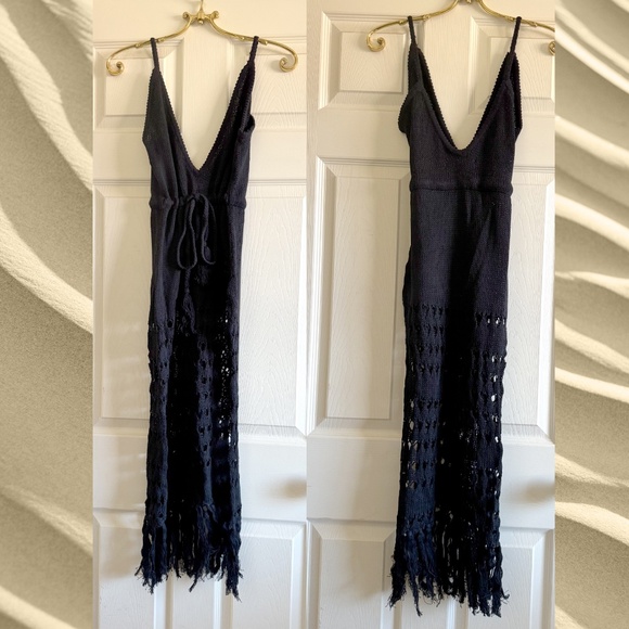 Black Crochet V-Neck Cover-Up Dress by Pampelone - Picture 1 of 7